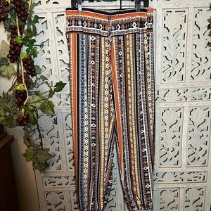 FASHION FRIENDLY GEOMETRIC MULTICOLOR VERTICAL DECO STRIPE BOHO HAREM STYLE PANT